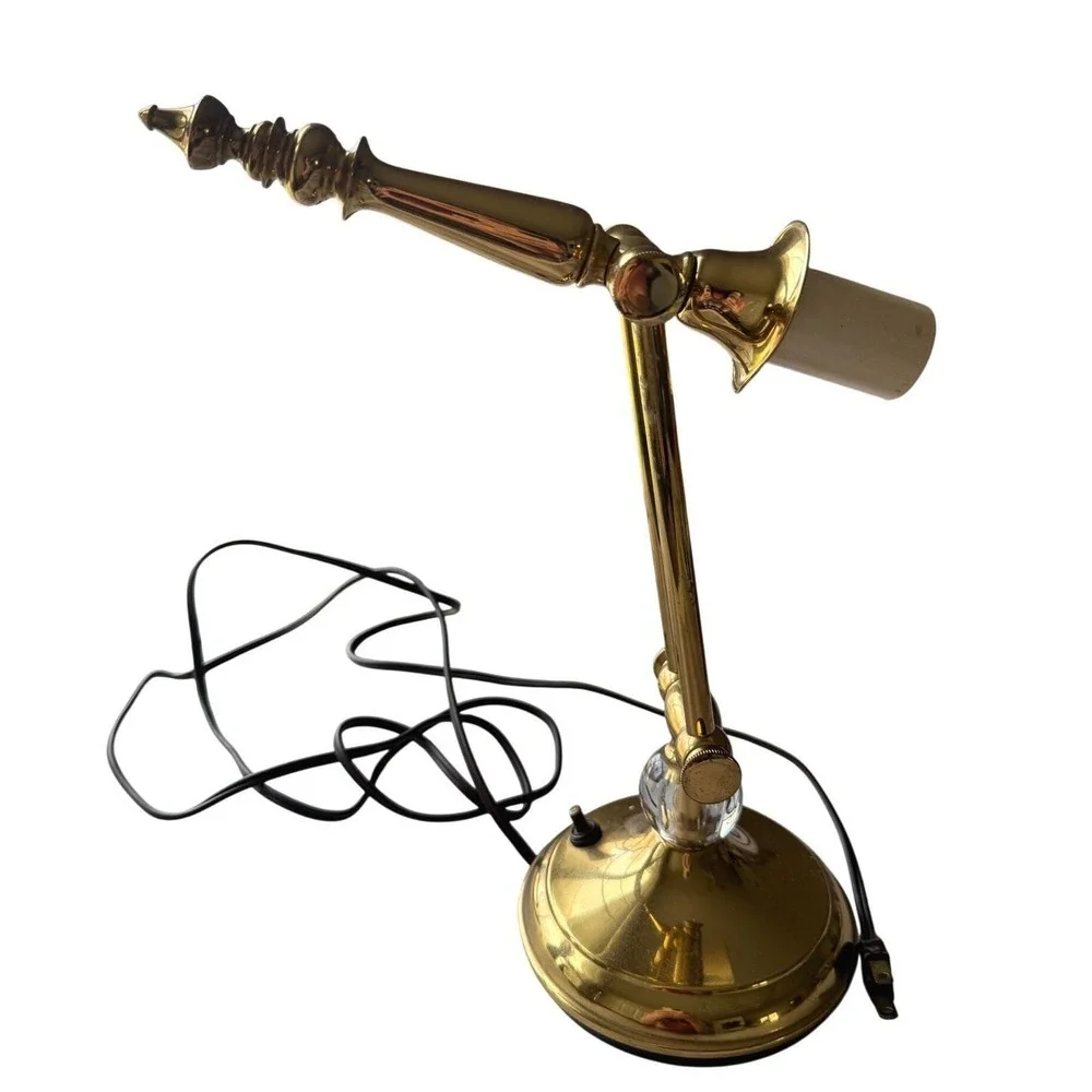 Tower Craftsman Brass Desk‎ Lamp 1950s Crystal Accent Adjustable Red Bank NJ